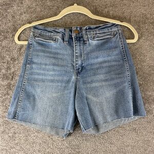 Oat Denim Blue Jean Shorts Womens Size 0 Raw Hem High Rise